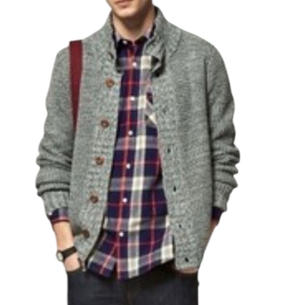 GAPS Men's Gray Button Down Cotton Chunky Ribbed Unisex Cardigan Sweater Sz XL